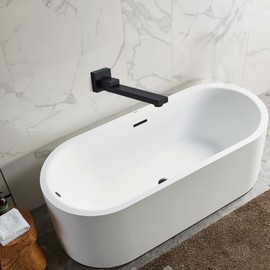 DEOLER Tub Spout, Matte Black 1/2 NPT Thread Square Tub 180° Swivel Bathroom Folding Spout Bathtub Faucet Shower System Set Wall Mounted Shower Mixer Water Outlet