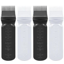 ELANE 4 PCS Root Comb Applicator Bottle,Hair Oil Applicator Bottle for Hair,Oil Comb Applicator Hair Bottle Applicator for Hair Dye Shampoos Hair Salons.6oz (black+white)