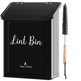 SUBEKYU SUBEKYU Metal Magnetic Lint Bin for Laundry Room, Wall Mounted Lint Box Holder Trash Can with Lid for Dryer, Black