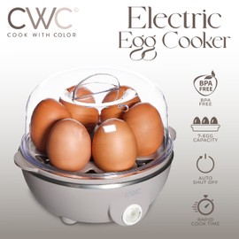 COOK WITH COLOR 350W Electric Double Layer Egg Cooker - Egg Boiler for Hard Boiled, Soft Boiled, and Omelettes, 6.1x6.1x5.5, Greige