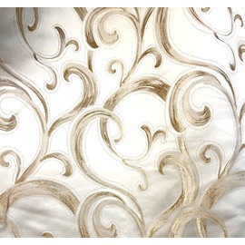Ikiriska Extra Long Jacquard Curtains with Abstract Pattern (1 Panel) Custom Made (50" Wx144 L, Grey/Gold/Beige)