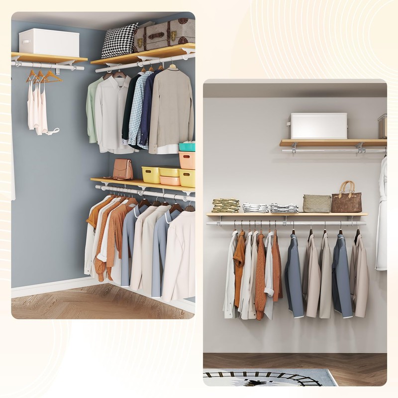 bimiti Wall Mounted Clothes Rack - Solid Wood Closet Storage