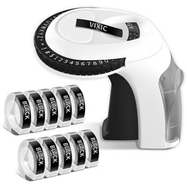 Vixic Embossing Label Maker Machine with Tapes, Vintage Embossed Label Maker Manual, 3D Punch Emboss Labeler with 10 Rolls Black Embosser Label Waterproof for Home Kitchen Kids School, Black