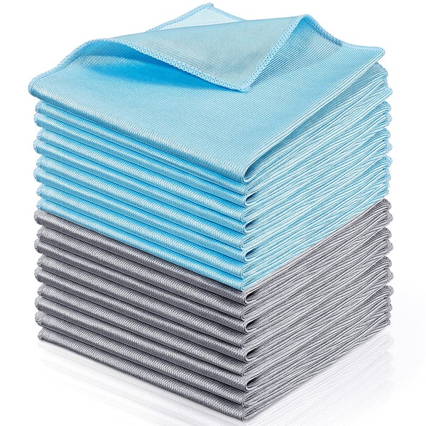 18 Pieces Microfiber Cloth Glass Cleaning Cloth Polishing Cloths (16 x 16) Microfiber Cloth for Glasses Reusable Cleaning Cloths for Windows Windshields Mirrors Stainless Steel Product (Blue Gray)