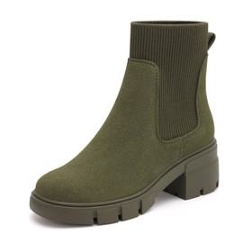 REDTOP Women's Elastic Chelsea Boots Chunky Block Heel Platform Lug Sole Ankle Booties