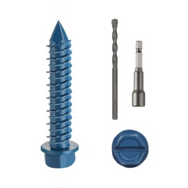 Wavanta 30Pcs M5.5 x 32mm Concrete Screws Anchor, Blue Slotted Hex Flange Head with Screwdriver and Drill Bit, Masonry Brick Stucco Cement Block Screws, Diamond Point