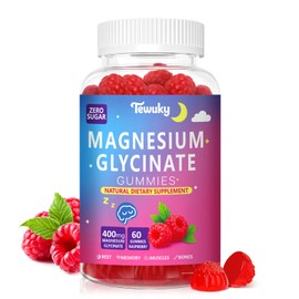 Magnesium Glycinate Gummies 400mg - Sugar Free Vegan Gummies for Adults & Kids with Vitamin D3, B6, C, CoQ10, Collagen, Zinc - Sleep, Muscle, Bone & Memory Support - 60 Raspberry Chewables