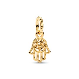 LUXILLA Golden Hamsa Hand Charm 925 Sterling Silver Fits Bracelets Necklace Pendant Bead Jewelry Gift for Women Family Friends