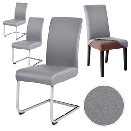 Alishomtll PU Chair Covers, Set of 4/6, Leather Stretch Chair Covers, Waterproof, Elastic Dining Room Chair Covers, Universal Washable Chairs Protection for Kitchen, Restaurant, Hotel, Wedding (Grey,
