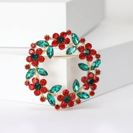 QUKE Poppy Wreath Brooches Cubic Zirconia Crystal Brooch Flower Scarf Lapel Pin for Women Girls Gold Tone