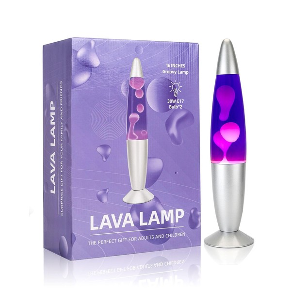Otdair 16 inches Lava Lamp, Magma Lamp with Purple Liquid White Wax, Gorgeous Liquid lamp with Silver Base, Relaxing Night Light Glitter Lamps for Kids, Adults, Home Decoration
