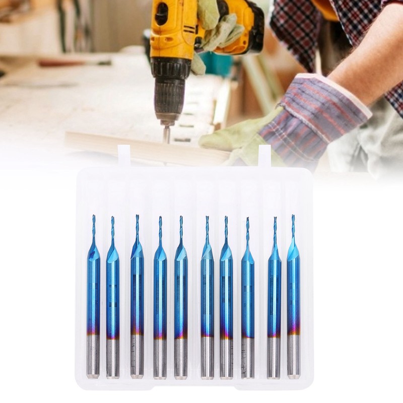 10Pcs 2‑Flute Router Bit Blue Coated Spiral Ball End Mill