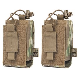 OneTigris MOLLE Radio Pouch, Open Top Adjustable Two Way Radio Holder for BaoFeng UV-5R BF-F8HP Walkie Talkie, Rifle AR Mags (2 Pack, Multicam)
