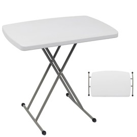 Kcelarec White Adjustable Folding Table, HDPE, 30 x 19.7 x 28 inches, 9.04 lbs, Outdoor Use, Modern Tray Design, 55 lbs Load Capacity