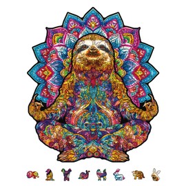 GLOBLELAND 200Pcs Sloth Mandala Wooden Jigsaw Puzzles for Adults 32.5x27.7cm/12.8x10.9inch Unique Wooden Puzzles Animal Jigsaw Puzzles for Birthday Gifts Family Games