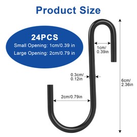 MIHURO 24 pcs S Hooks for Hanging Black S Hooks Heavy Duty, Multipurpose Metal Hooks for Hanging Small Utensil Hooks, Durable S Shaped Hanging Hooks for Kitchen, Bathroom, Bedroom and Office