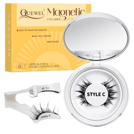 Pestañas Postizas Magneticas de larga duración, Pestañas Magneticas riutilizzabili con applicatore, Aspecto de Naturales, No requiere pegamento, fácil de colocar (1-C Paare)