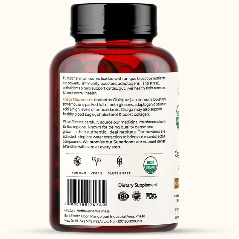 ROOTED Actives, Siberian Chaga Mushroom Extract, Certified Organic| 35% Beta