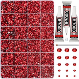 30000Pcs Resin Rhinestones for Crafting Bedazzling, Red Flatback Gems Jewels Rinestones for Crafts Clothing Clothes Shoes Fabric Tumblers Cups, Sparkly Red Flat Back Bedazzled Diamond with b 7000 Glue