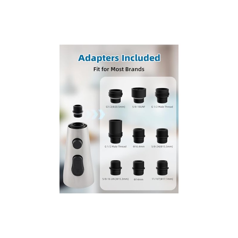 Universal Kitchen Faucet Head Replacement with 15 Adapter Kit Compatible