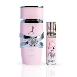 Yara For Women EDP Spray 100ML (3.4 OZ) by Lattafa & YARA Roll-On Perfume Oil CPO 10ML (0.34 OZ) By Ard Al Zaafaran. (ELEGANT BUNDLE)