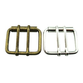 5Afashion 1 9/16"(40mm) Replacement Roller Belt Buckle,Double Pin DIY Leathercraft Hardware Belt Buckle - 2pcs, Silver and Bronze, 40mm