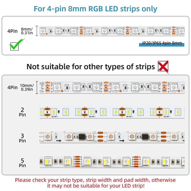 RGBZONE 25Pcs 4 Pin 8mm LED Strip Connectors Gapless Solderless