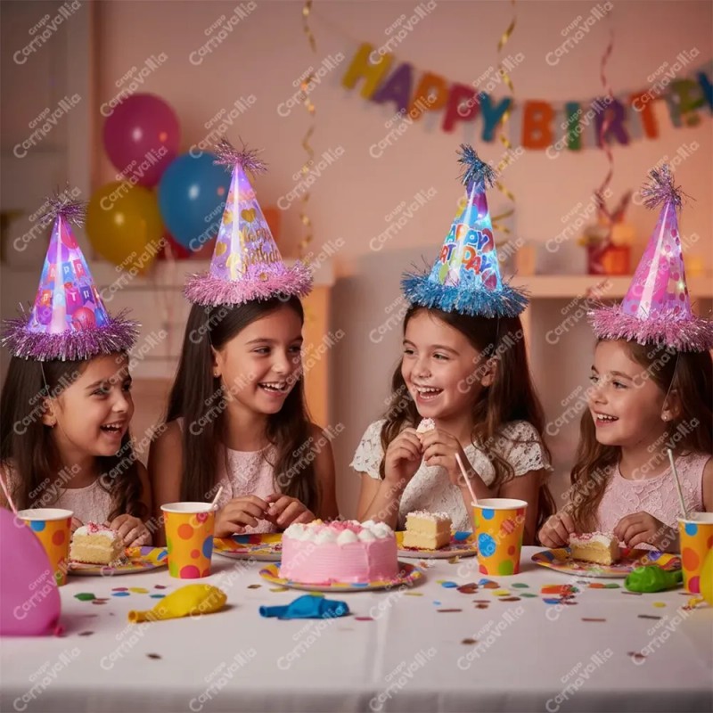 5 Gorros Led Cono Escarcha Tornasol Fiesta Feliz Cumpleaños Iridiscente