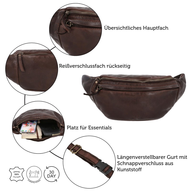 Gusti Spencer Leather Belt Bag, Bum Bag for Men and