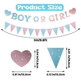 SerpizePaty Boy or Girl Banner Gender Reveal Decorations, Pre-Strung Gold Glitter Baby Gender Reveal Decorations, No Diy He or She Party Decor for Girl Boy Shower Photo Backdrop Props Supplies