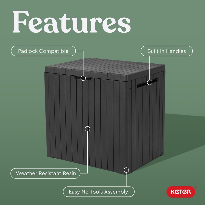 Keter City 30 Gallon Resin Outdoor Storage Box and Patio