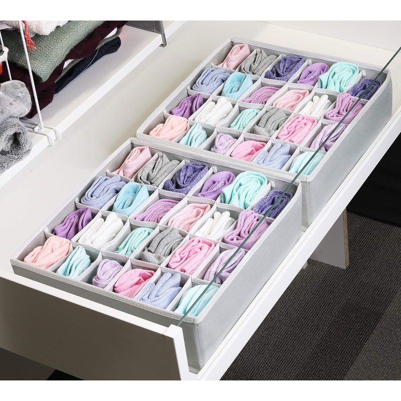Simple Houseware 2 Pack Closet Sock Organizer, 24 Cell Drawer