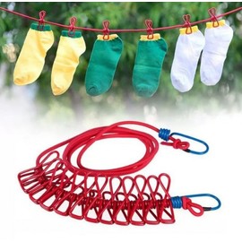Portable Camping & Travel Clothesline with Drying Clips, Red Outdoor Clothesline 2ea