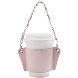 YUYAKESHI Drink Cup Holder Cover PU Cup Holder Chain Carry Drink Holder Cup Drinks Cafe Cup Drinks Convenience Store Coffee (Pink)