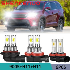 SHENKENUO For Toyota Highlander 2014-2019 LED Headlight+Fog Light 6x Bulbs Kit 6000K SKN