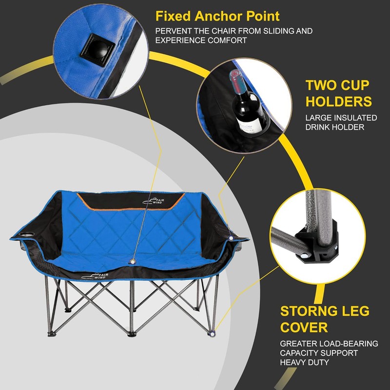FAIR WIND Oversized Fully Padded Camping Chair Folding Loveseat Camping