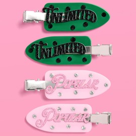 xo, Fetti Pink + Green Witch Beauty Clips - 4 pc | Bachelorette Party, Acrylic Girls Hair Clip, Wizard Get Ready With Me, Kids Party Favor, Popular Accessory