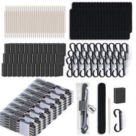 50 Sets Disposable Manicure Kit Basics 4 Piece Nail Kit for Travel,Handle Grip Brush,Mini Nail Buffer Nail File and Wood Stick for Gifts Salon Home Professional(50 Set-Black)