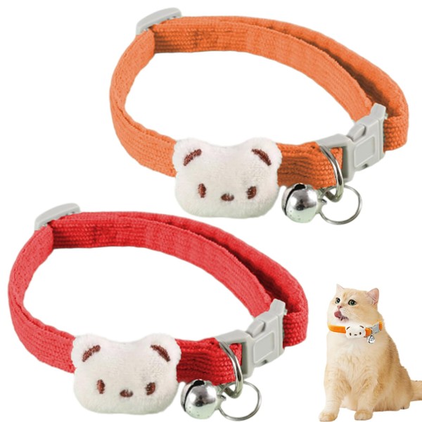 Cat Collar Breakaway,Cat Collars for Girl Cats,Kitten Collar with Bell(2PCS,Red