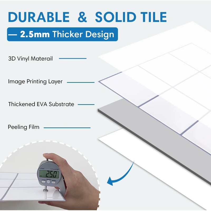 COMSTICKC Thicker White Peel and Stick Backsplash Tile, 10 Pcs