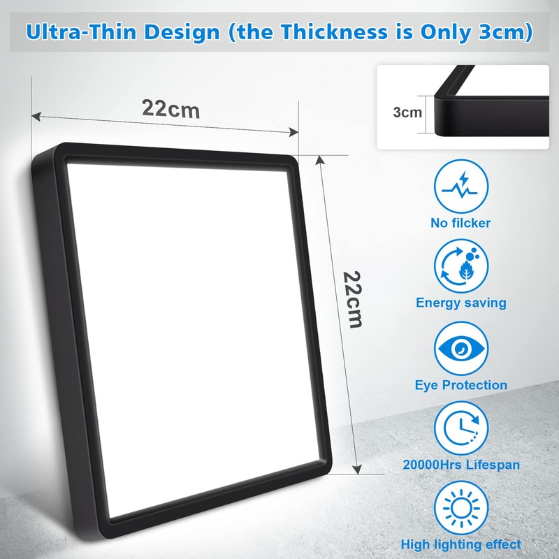 Defurhome LED Ceiling Light,18W 1500LM,100W Equivalent,5000K Daylight White,Waterproof IP54,Flush Mount,
