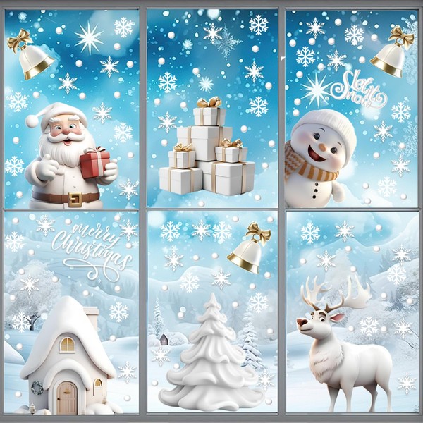 8 Sheets Christmas Window Stickers，Christmas Window Decoration,Double-Sided Window Cling Decal
