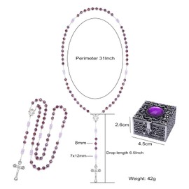 KOMI Purple Rosary Beads Catholic for Women Virgin Mary Rosary Necklace with Crucifix Cross Great Catholic Gifts for Friends, Mother, Grandmother Rosary in Box