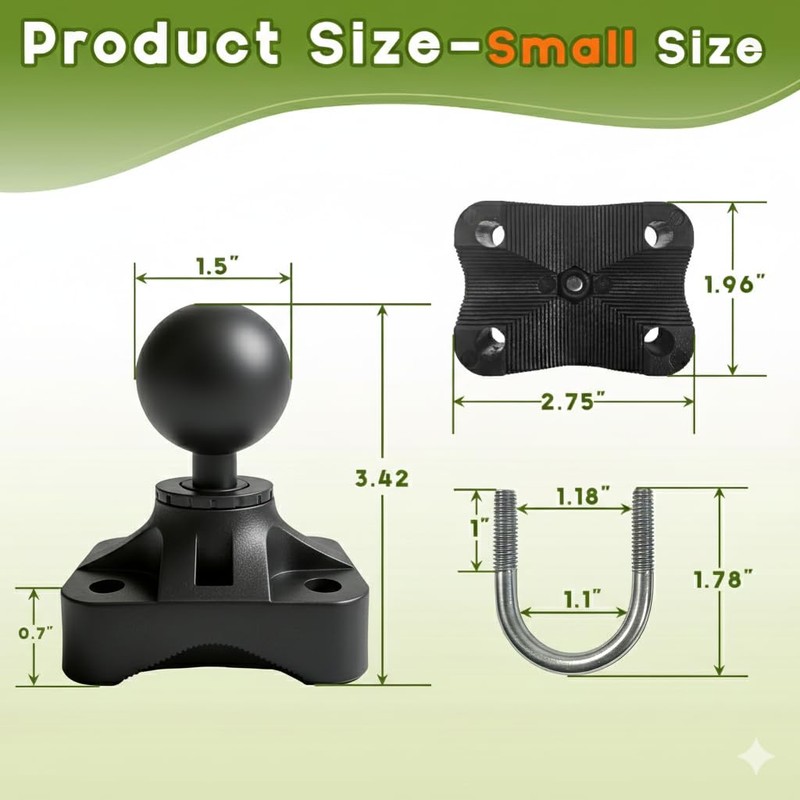 1.5" Ball Double U-Bolt Mount Base for 0.65-1.75" Tubes on