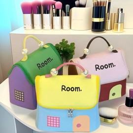 Xandova Travel Toiletry Bag,Makeup Bag,Large Capacity Cosmetic Bag,Wide Open Portable Big House Travel Makeup bag with Divider & Handle(YellowBlue)