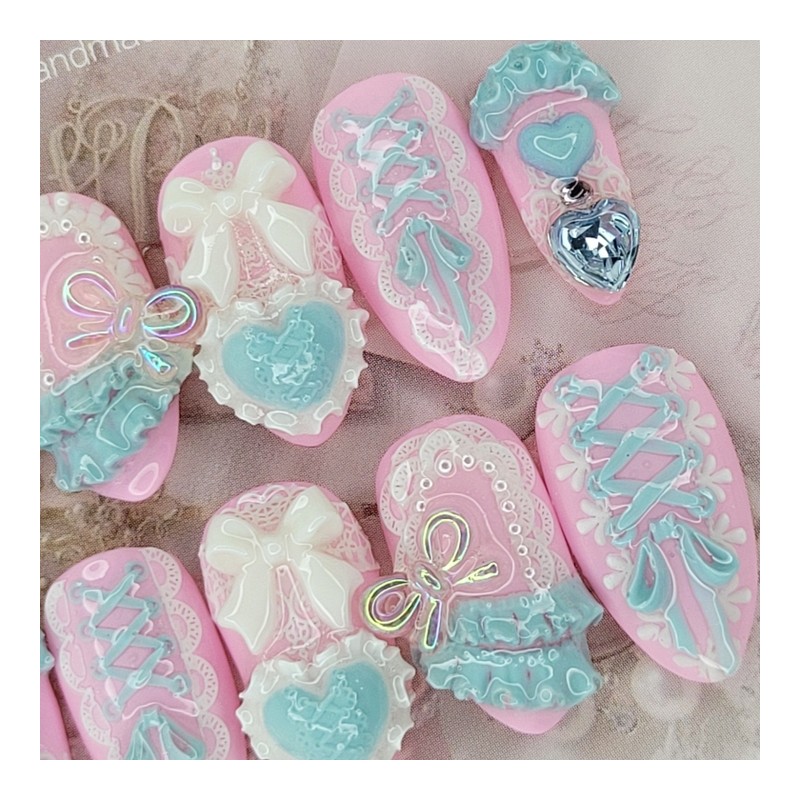 Mass-produced landmine strawberry cream handmade nail tip - Almond M