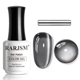 RARJSM Jelly Black Cat Eye Gel Nail Polish Silver Ceramic Smoothie White Glitter 15ml Mirror Glass Shimmer Velvet Cateye Gel Polish with Magnetic Stick UV LED Curing Require Soak Off Home Salon
