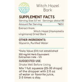 Witch Hazel Bark B60 Alcohol-Free Herbal Extract Tincture, Super-Concentrated Witch Hazel Bark (Hamamelis virginiana) Dried Bark (2 fl oz)