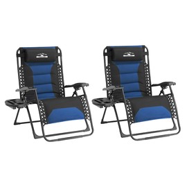 Tisetrail Zero Gravity Lounge Chairs - Set of 2 Oversized Reclining Patio Chairs with Adjustable Pillow & Cup Holder (500lbs Capacity, Black/Blue)