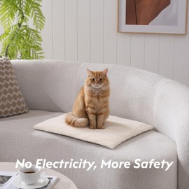 FunFurry Self Warming Cat Bed, Heating Cat Pad, Extra Soft Flannel Surface, Removable ＆ Washable, Thick Thermal Mat with Non-Slip Bottom (Ivory, 24" X 18")
